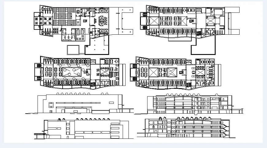 Bibliotech college elevation, section and floor plan drawing details dwg file