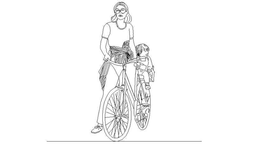 Bicycle child-woman front elevation detail