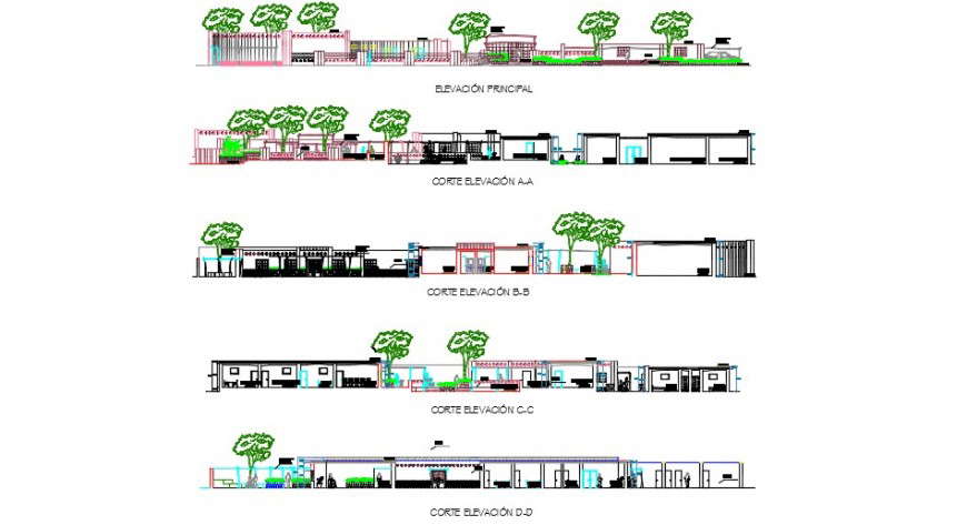 Big hotel and  resort elevation model detail dwg file