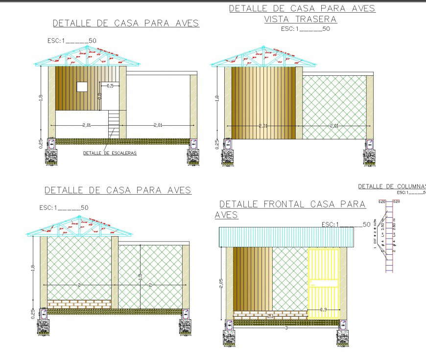 Bird house elevation plan dwg file