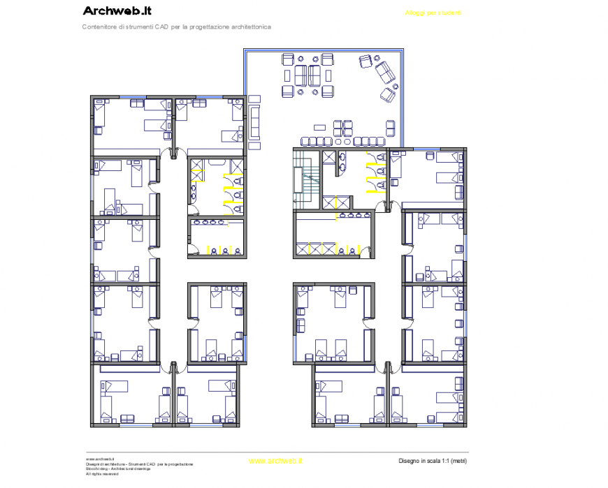 Blocco alloggi student plan dwg file