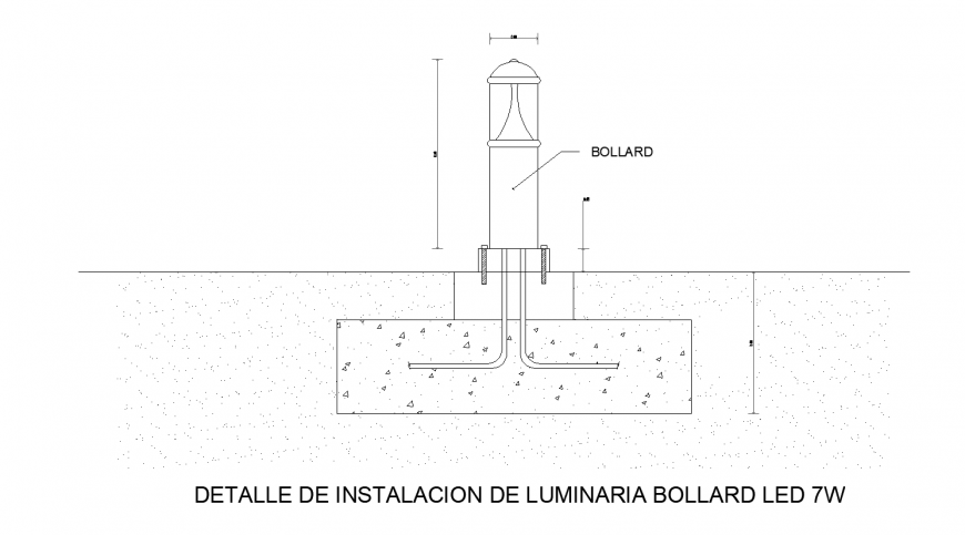 Bollard construction details with LED installation cad drawing details dwg file