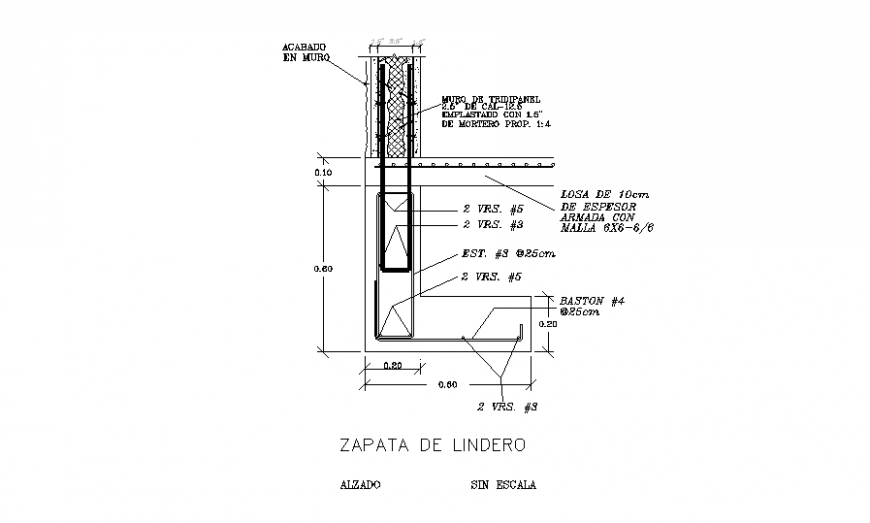 Boundary shoe section plan detail dwg file