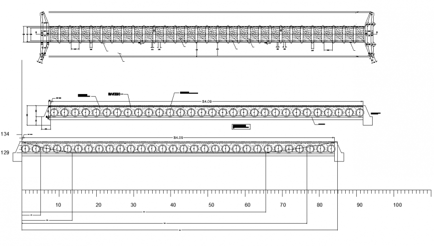 Bridge bed construction detail drawing in dwg AutoCAD file.