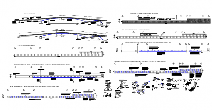 Bridge construction plan and sectional detail 2d view dwg file