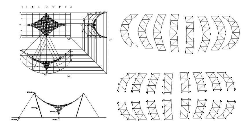Bridge elevation, section and constructive structure details dwg file