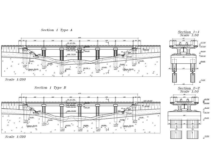 Bridge elevation and section plan dwg file
