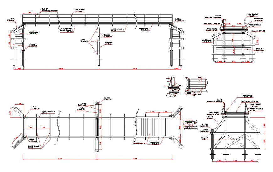 Bridge plan, elevation and section detail dwg file