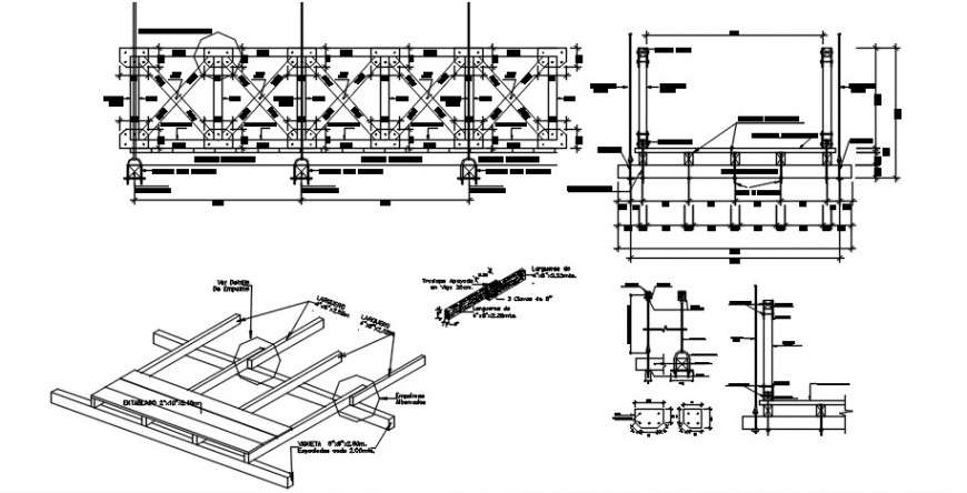 Bridge supporters drawings 2d view CAD structural blocks dwg file