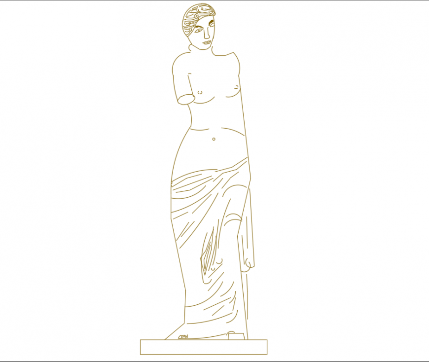 Broken hand lady sculpture front view cad block details dwg file