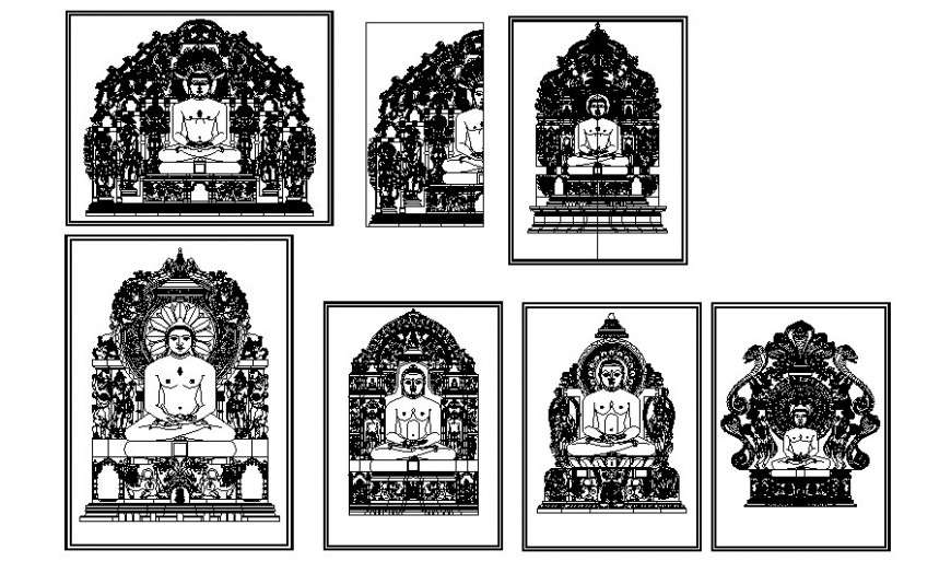 Buddha statue sculpture design 2d view aytocad file
