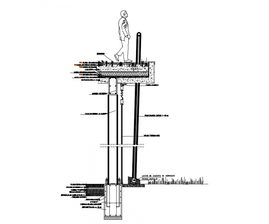 Building fixture constructive sectional details with reinforcement dwg file