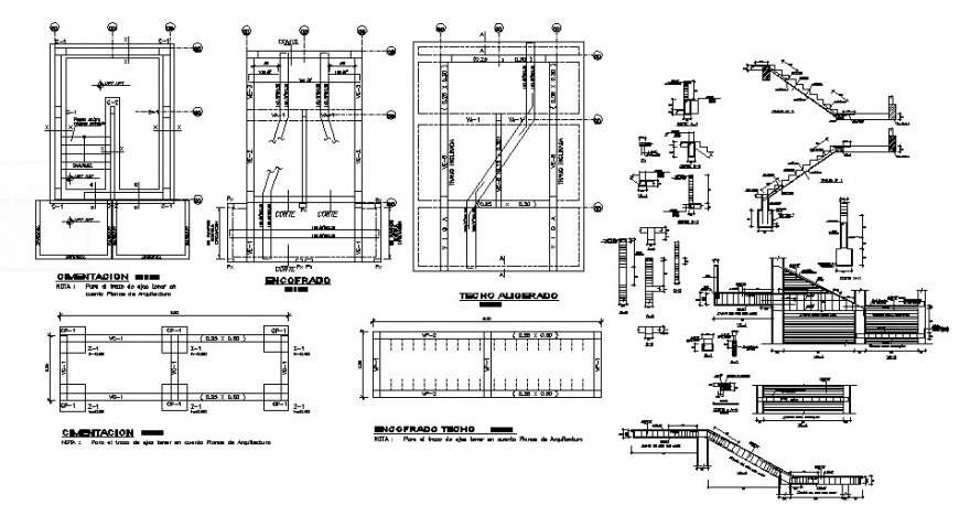 Building foundation drawing with detail of ramp and staircase in dwg file.