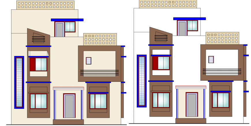 Bungalow front elevation drawing in dwg file.