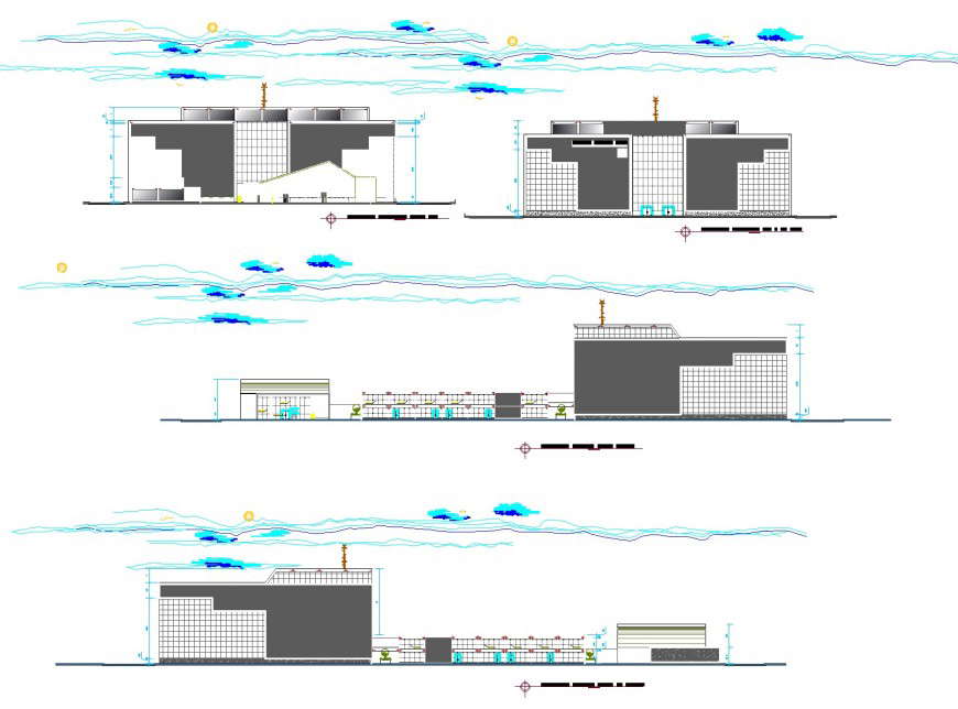 Business hub plan and section autocad file