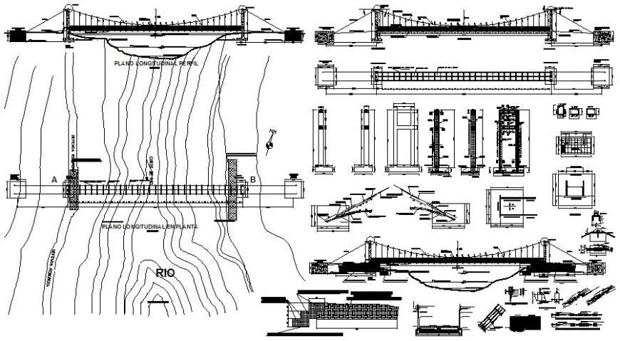 Cable bridge structure drawings detail 2d view autocad software file