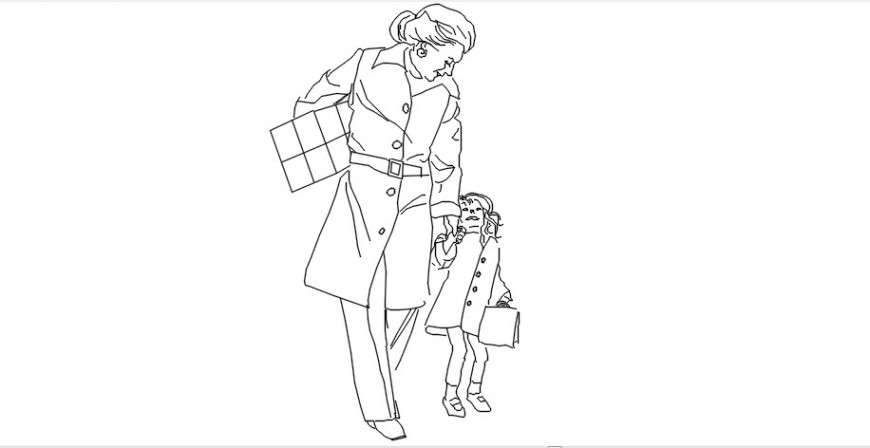 Cad block of a lady and a kid file
