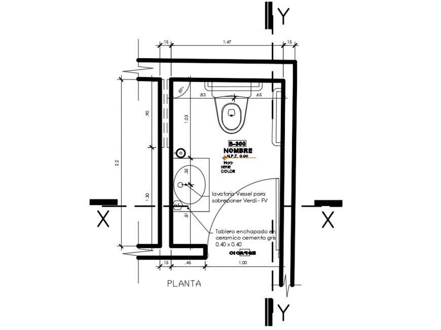 Cad drawing of bathroom plan with detail dimension in dwg file