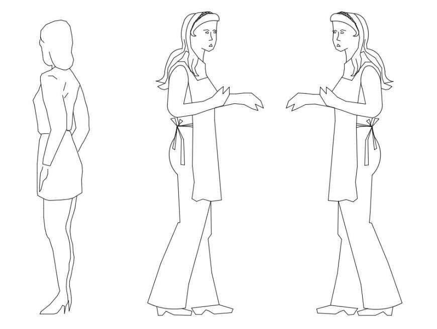 CAD drawings detailing of people blocks 2d view autocad file