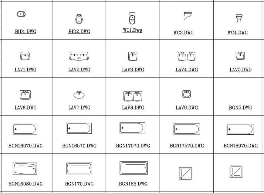 Cad drawings details  of bathroom items