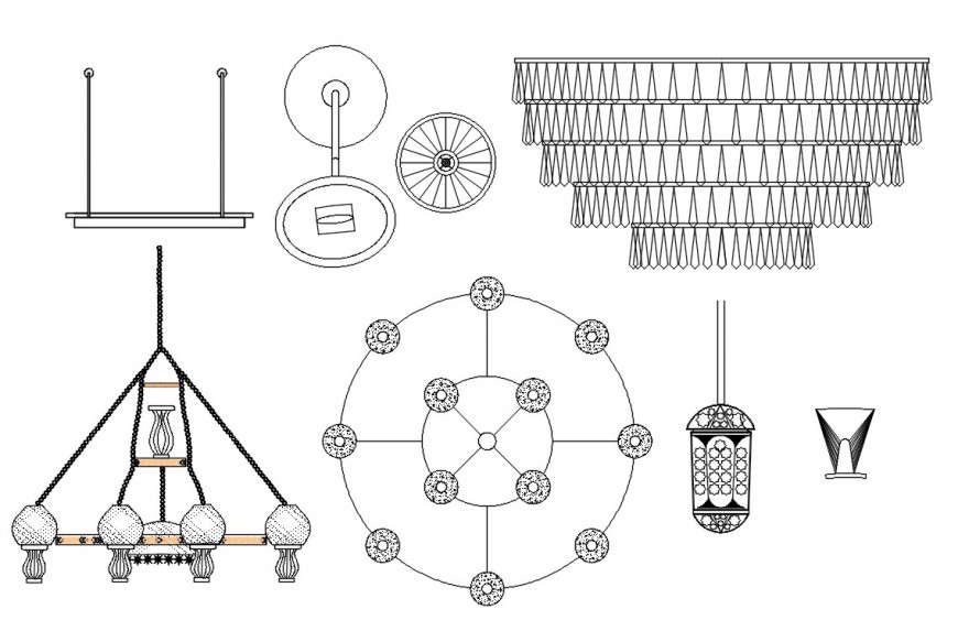 Cad drawings details  of types of ceiling hanging lights