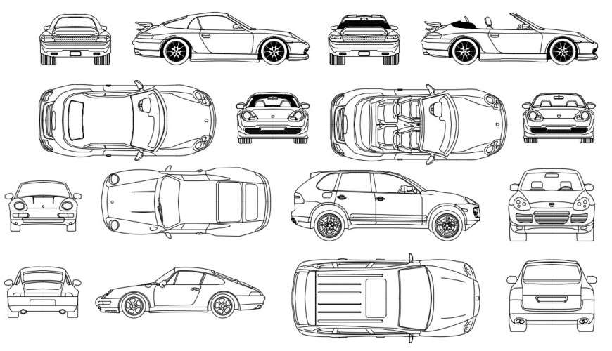 CAd drawings details of  Porsche class car  elevation