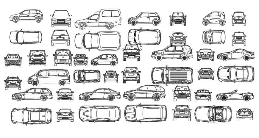 CAd drawings details of  top and side elevation of modern cars