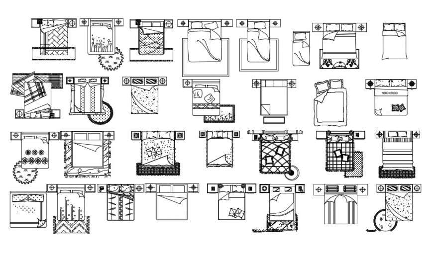 CAd drawings details of  top elevation  of double  bed with side table with carpet