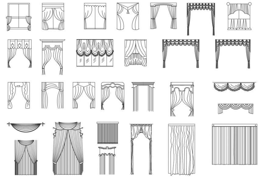 CAd drawings details of  top elevation  of wide curtain room