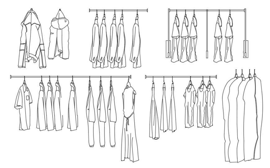CAd drawings details of  top elevation of jackets hanging clothes