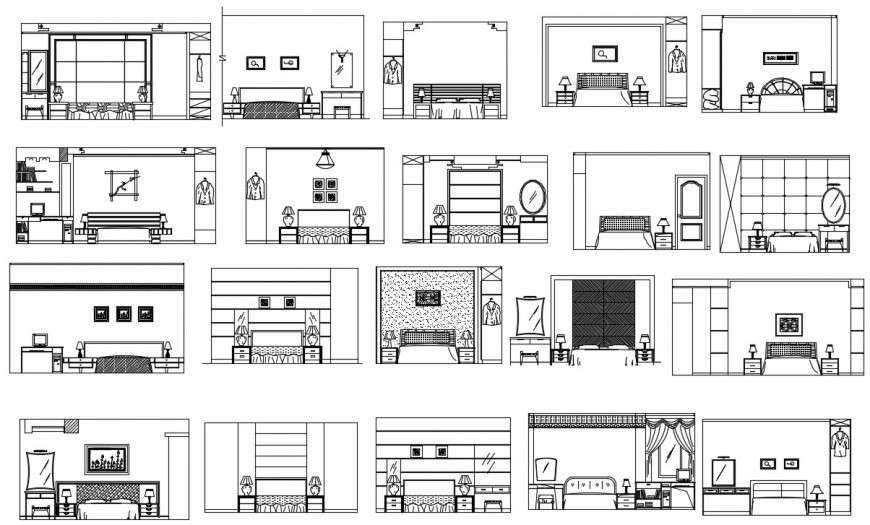 CAd drawings details of  bedroom elevation
