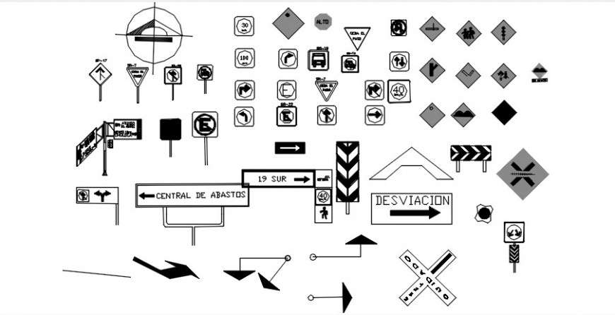 Cad drawings details of  cad logo symbols front view and top details