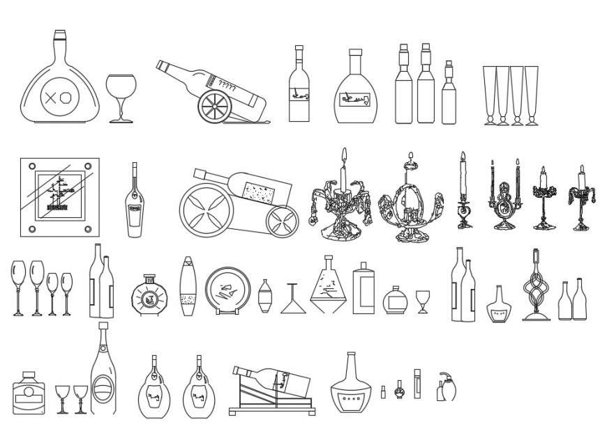 CAd drawings details of  front elevation of fancy bottles and glasses wardrobe