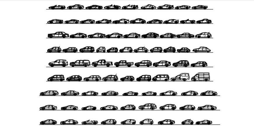 CAD drawings details of  multiple cars and truck  