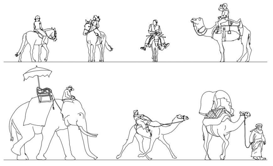 CAd drawings details of  people riders