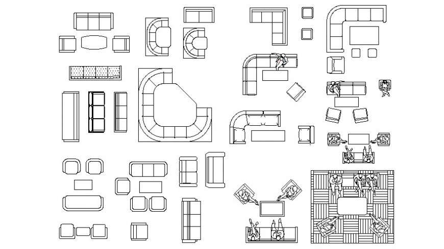 Cad drawings details of  shape sofa   