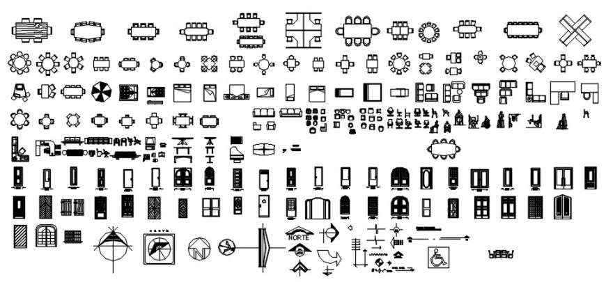 Cad drawings details of a different table, chair, and door  