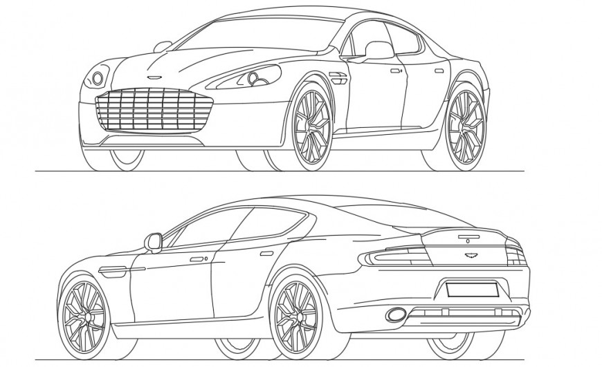 CAd drawings details of an aston martin rapid elevation car