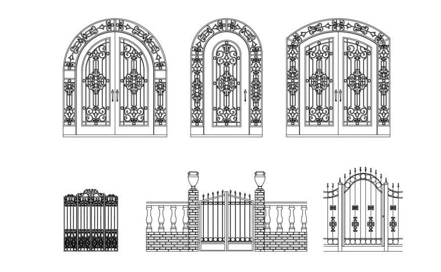 CAd drawings details of apartment main gate with old stylish gate