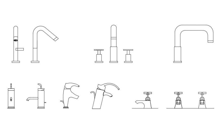 CAd drawings details of bathroom different taps