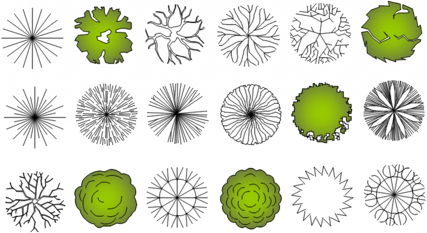 CAd drawings details of colored 18 types of leaf