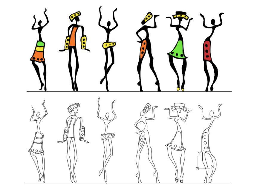 CAd drawings details of dancing girls