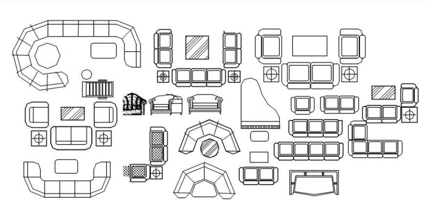 Cad drawings details of different type of sofas