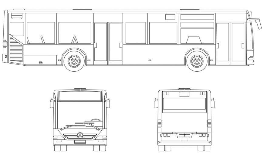 CAd drawings details of double door bus elevation of buses