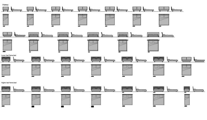 CAd drawings details of front and side  elevation of modern bed