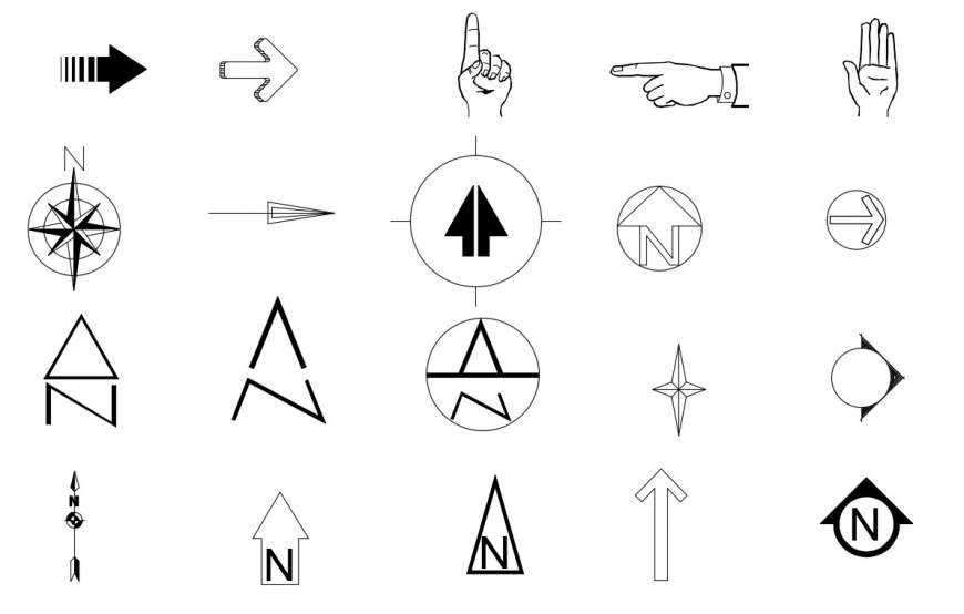 CAd drawings details of hand symbols navigation detailing with hatch area