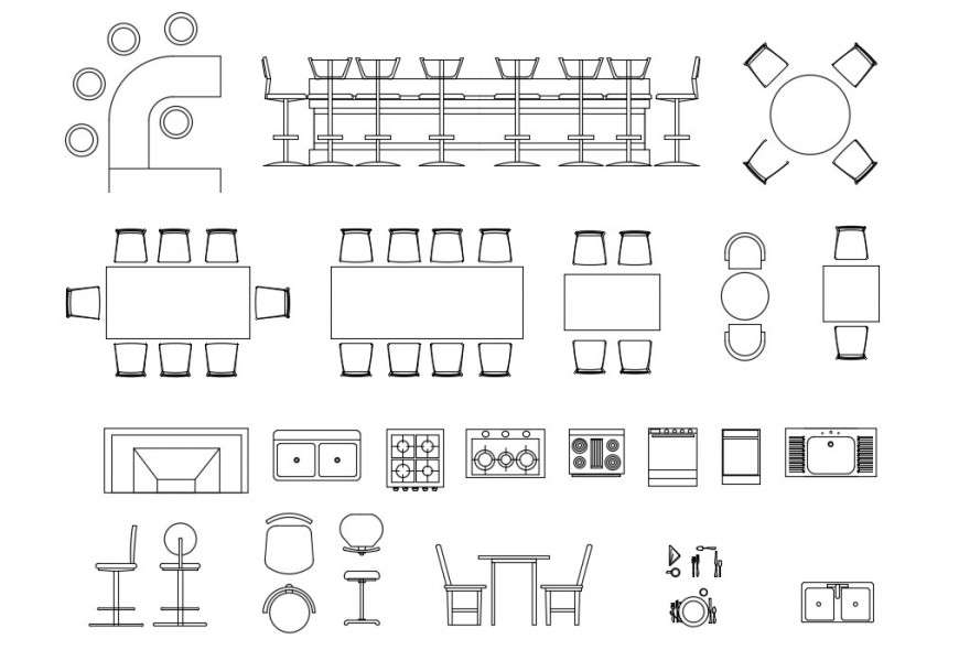 CAd drawings details of kitchen  bar dining furniture