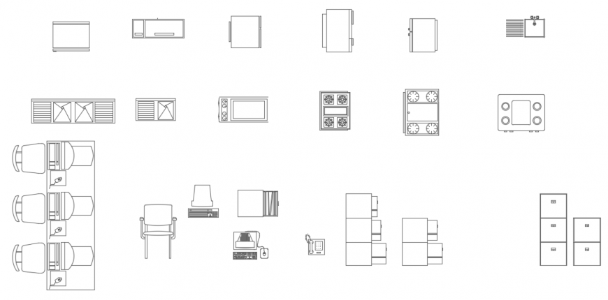Cad drawings details of kitchen detailing with gas stove, washbasin    