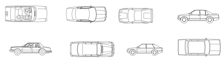 CAD drawings details of luxury cars and small cars