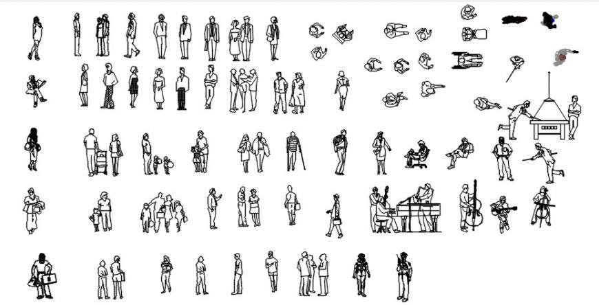 Cad drawings details of people with activities presented